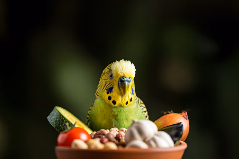 Was dürfen Wellensittiche nicht essen? – Giftige und ungeeignete Lebensmittel im Überblick 18 grüner Wellensittich hinter einer Schale mit Lebensmitte die Tabu sind