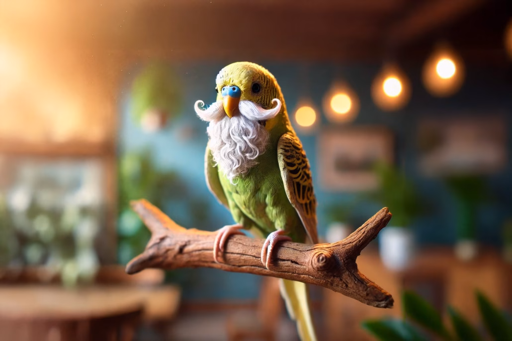 Wellensittich Alter: Lebenserwartung & Alter bestimmen 18 KI Bild von einem alten Wellensittich auf einem Ast
