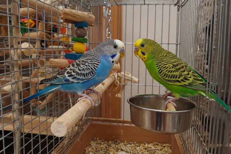 Wie lange können Wellensittiche alleine bleiben? Tipps zur sicheren Abwesenheit 22 Zwei alleingelassene wellensittich im verschmutzten Käfig und ohne Futter.